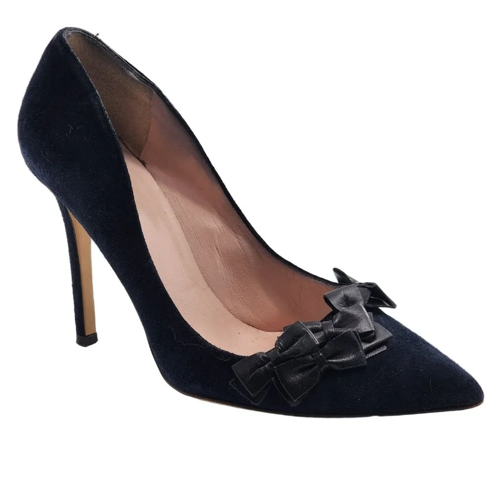 KATE SPADE Navy Suede Bow Detail Pointed Toe‎ Stiletto Heel Pumps Size 6